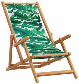 Cadeiras de praia dobráveis 2 pcs tecido/madeira padrão folhas