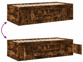 Sofá-cama com gavetas sem colchão 75x190 cm carvalho fumado