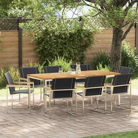 vidaXL Conjunto de Jantar de Jardim 9 Peças em Madeira de Acácia e Aço Inoxidável
