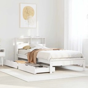 vidaXL Cama com estante sem colchão 90x200 cm pinho maciço branco