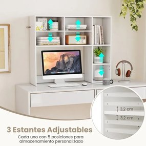 Estante de secretária 94 x 25 x 79 cm com 3 prateleiras ajustáveis e compartimento aberto para monitores até 27" para casa e escritório Branco