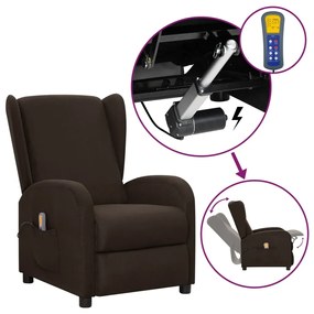 vidaXL Poltrona elevatória de massagens tecido castanho-escuro