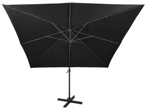 Guarda-sol jardim cantilever c/ poste e luzes LED 300 cm preto