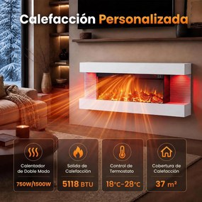 Lareira Elétrica de Parede com Vista Tripla, 101,6 x 20,6 x 41,8 cm, Controlo por Wi-Fi, Branco