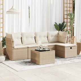 vidaXL 6 pcs conjunto de sofás p/ jardim com almofadões vime PE bege