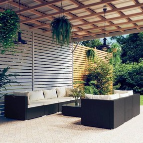 vidaXL 8 pcs conjunto lounge de jardim c/ almofadões vime PE preto