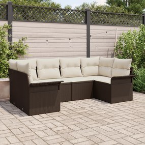 Conjunto de Sofá de Jardim vidaXL 6 Peças com Almofadas Rattan Castanh