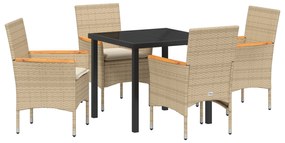 Conjunto de Jantar de Jardim de 5 Peças com Almofadas Bege de Rattan P