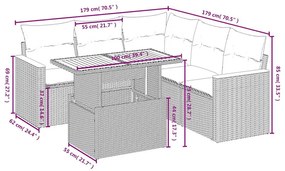 6 pcs conjunto de sofás p/ jardim com almofadões vime PE bege