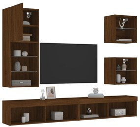 vidaXL 5 pcs móveis parede p/ TV LEDs deriv. madeira carvalho castanho