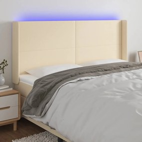 Cabeceira cama c/ luzes LED tecido 163x16x118/128 cm cor creme