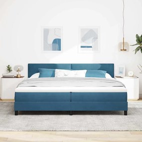 Cama Box Spring vidaXL com Colchão Azul Escuro 200x200 cm Veludo