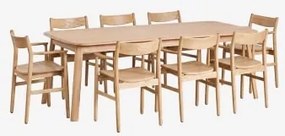 Conjunto De Mesa Extensível 220-320x95 Cm Treveris E 8 Cadeiras De Jantar Em Madeira De Carvalho Mireita Castanho Roble - Sklum