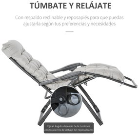 Outsunny Cadeira reclinável dobrável com almofada removível acolchoado de textilene Porta-copos para pátio jardim praia Carga 150 kg 90x65x110 cm Cinza
