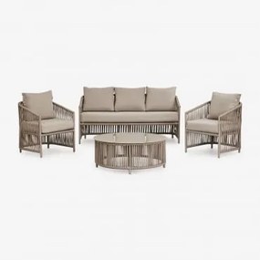 Conjunto De Jardim Com Sofá De 2 Lugares, 2 Poltronas E Mesas De Centro Em Alumínio E Corda Trançada Sophie. Castanho Moka - Sklum