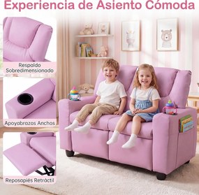 Sofá Infantil de 2 Lugares, 96 x 51,5 x 69 cm, Encosto e Apoio para os Pés Reclináveis, Rosa