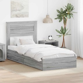 vidaXL Cama com Armazenamento com cabeceira Cinza Sonoma 100 x 200 cm