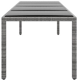 Mesa de jardim 250x100x75 cm vidro temperado e vime PE cinzento