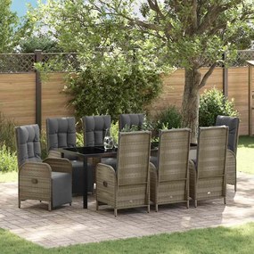 vidaXL Conjunto de Jantar de Jardim de 9 Peças com Almofadas Cinza Vime PE
