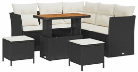 Conjunto de Sofá de Jardim vidaXL de 8 Peças com Almofadas Pretas em R