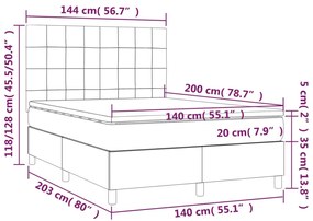 Cama box spring c/ colchão/LED 140x200cm tecido castanho-escuro