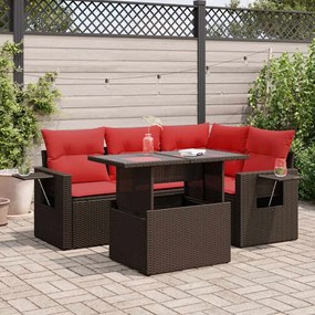 5 pcs conjunto sofás de jardim c/ almofadões acácia e vime PE