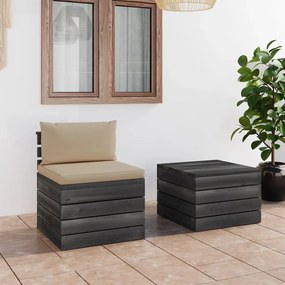 vidaXL 2 pcs conjunto lounge de paletes com almofadões pinho maciço