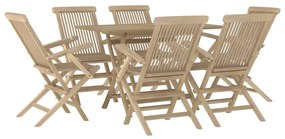 7 pcs conjunto de jantar p/ jardim madeira de teca maciça cinza