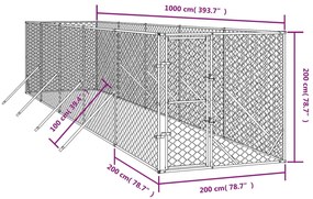 Canil de exterior 2x10x2 m aço galvanizado prateado