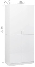 Roupeiro 80x52x180 cm derivados de madeira branco brilhante
