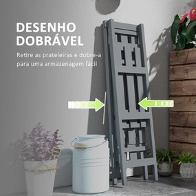 Suporte de Madeira para Plantas Dobrável de 3 Níveis com Estrutura em Forma de A para Jardim Pátio 100x36x112 cm Cinza