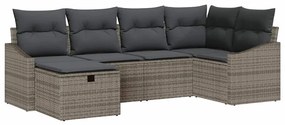 Conjunto de Sofás de Jardim 6 Peças com Almofadas Cinza Rattan Sintéti