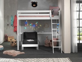 Conjunto Cama alta de Criança PINO 90 x 200 cm + estrado + escada + sofá-cama Branca