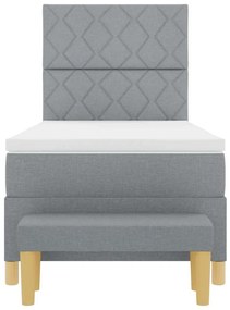 Cama Box Spring com Colchão &amp; Banco Cinza Claro 90x200 cm Tecido