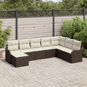 Conjunto de Sofá de Jardim vidaXL com 8 Peças e Almofadas em Ratan Pol