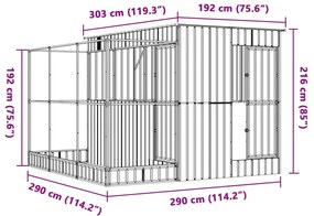 Aviário com extensão 290x303x216 cm aço prateado