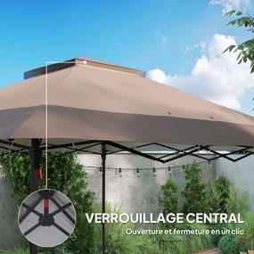 Tenda de jardim pop-up 3,64 C x 3,64 L x 2,98 A m dobrável em aço e poliéster com redes mosquiteiras + saco de transporte com rodas em cáqui e castanh