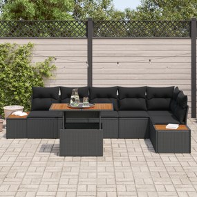 Conjunto de Sofá de Jardim de 7 Peças com Almofadas Preto Rattan Polip