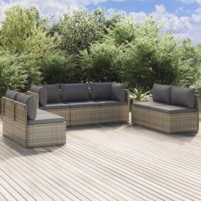 vidaXL 7 pcs conjunto lounge de jardim c/ almofadões vime PE cinzento