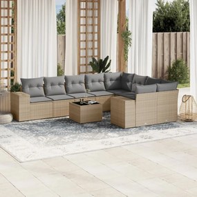 10 pcs conjunto de sofás p/ jardim com almofadões vime PE bege