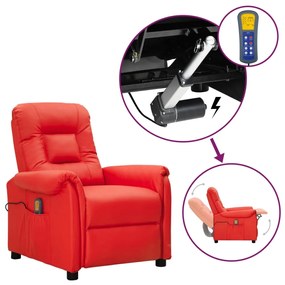 vidaXL Poltrona de massagens elevatória couro artificial vermelho