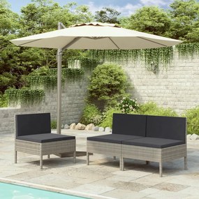 vidaXL Cadeiras de jardim com almofadões 3 pcs vime PE cinzento