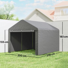 Abrigo de Jardim para Bicicletas com Estrutura de Metal Galvanizado Porta com Fecho Impermeável Anti-UV 2,4x2x2 m Cinzento