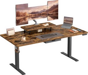 Secretária elétrica com altura ajustável, suporte para monitor e USB 160 x 80 x (82,5-130,56) cm castanho vintage