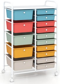 Carrinho de Arrumação Móvel, 63 x 38 x 96 cm, 15 Gavetas, Multicolor