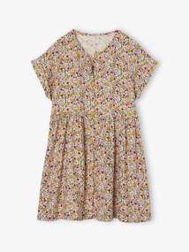 Vestido às flores, com botões, para menina   cru