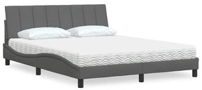 vidaXL Cama com colchão 160x200 cm tecido cinzento-escuro