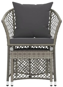 2 pcs conjunto lounge de jardim c/ almofadões vime PE cinzento