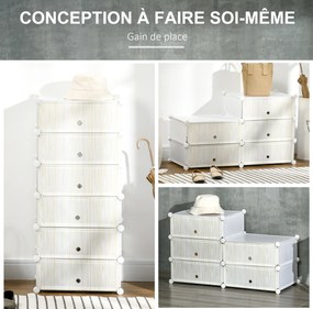 Armário modular para sapatos, móvel de arrumação com 6 cubos empilháveis em plástico, 49 x 36,5 x 108 cm, branco