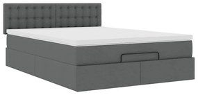Cama otomana com colchão 140x200 cm tecido cinzento escuro